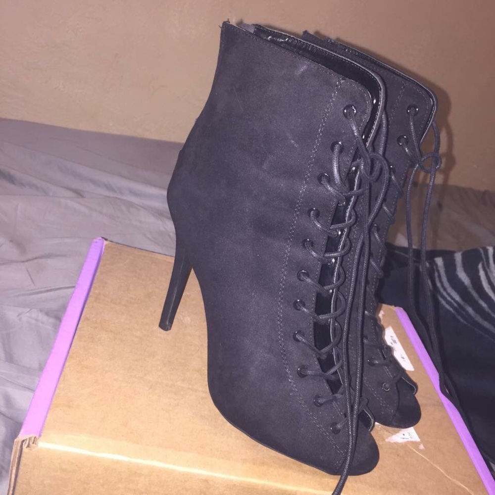Black lace up Bootie Heels